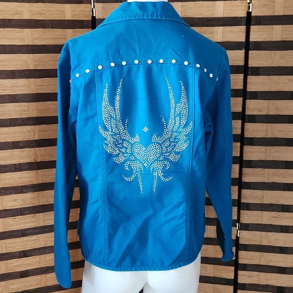 Custom made angel wing rhinestone jean jacket